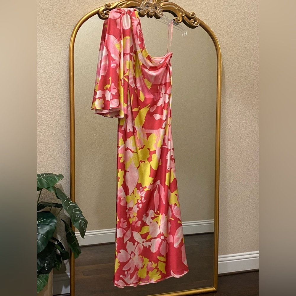 Anthropologie Mandira Wirk Vibrant Floral One Shoulder Gown Maxi Dress Size L - Picture 6 of 10